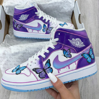 Custom AJ 1s Shoes with Butterflies Purple Baby Blue