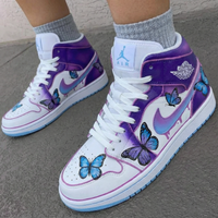 Custom AJ 1s Shoes with Butterflies Purple Baby Blue