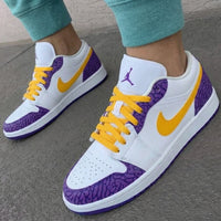 Custom AJ 1s Shoes with Cracked Pattern Purple and Yellow