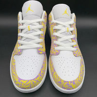 Custom AJ 1s Shoes with Crackle Pattern Yellow Purple