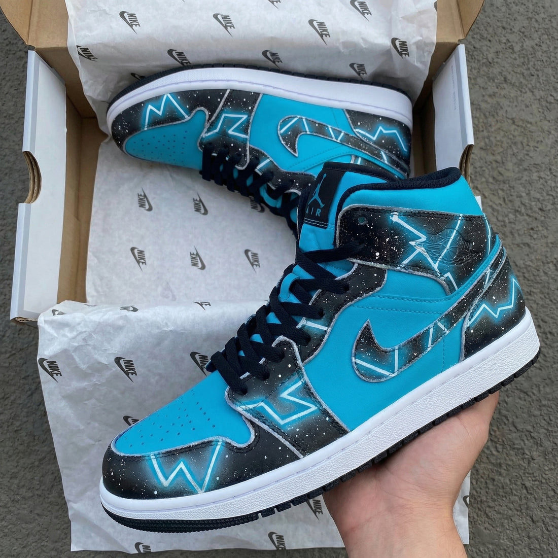 Custom AJ 1s Shoes with Galaxy Pattern and Teal Color