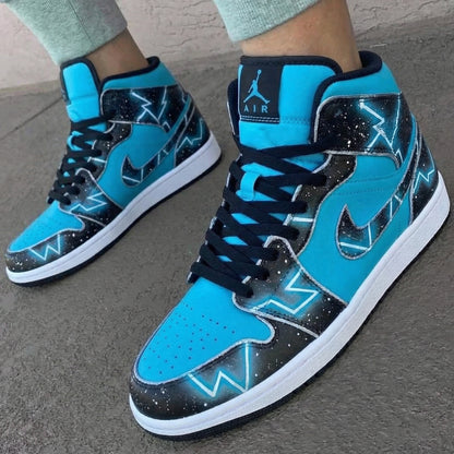 Custom AJ 1s Shoes with Galaxy Pattern and Teal Color