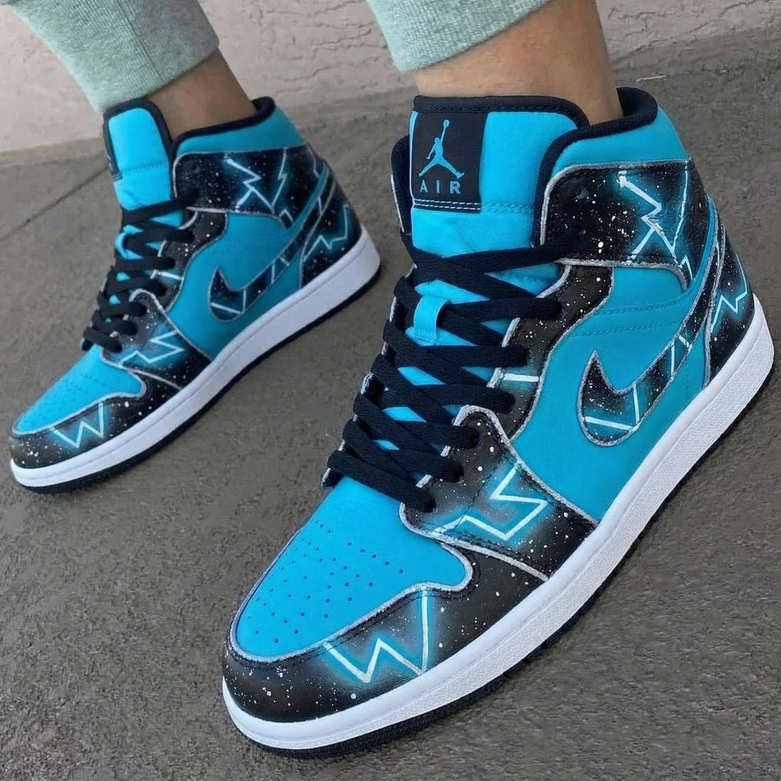 Custom AJ 1s Shoes with Galaxy Pattern and Teal Color