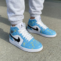 Custom AJ 1s Shoes with Paint - Splatter Design Baby Blue Black