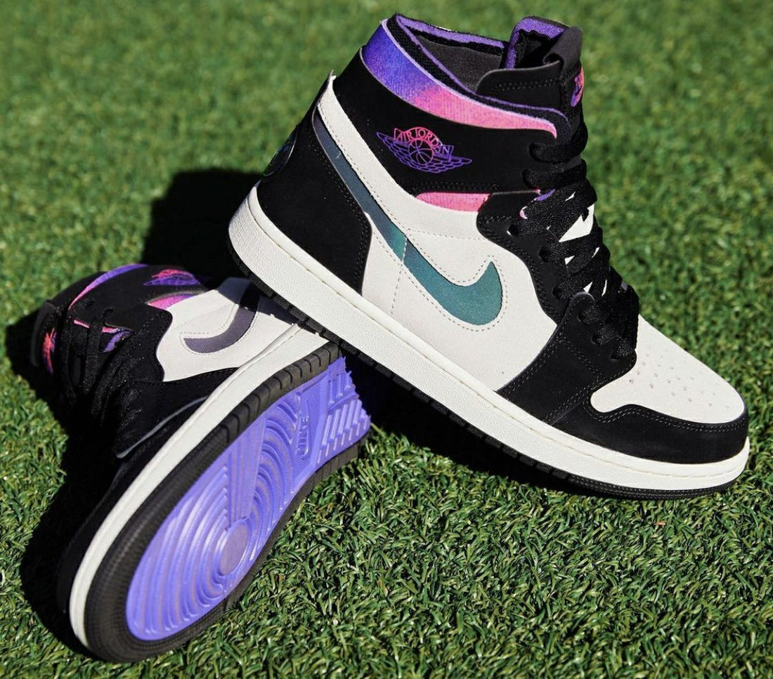 Custom AJ 1s Shoes with Pink and Purple Accents Black White