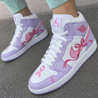 Custom AJ 1s Shoes with Ribbon Design in Baby Purple and Pink