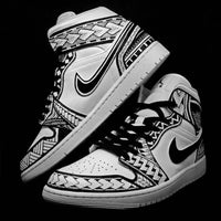 Custom AJ 1s Shoes with Tribal Patterns Black White