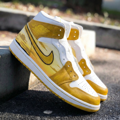 Custom AJ 1s Shoes Yellow White Dandelion Design