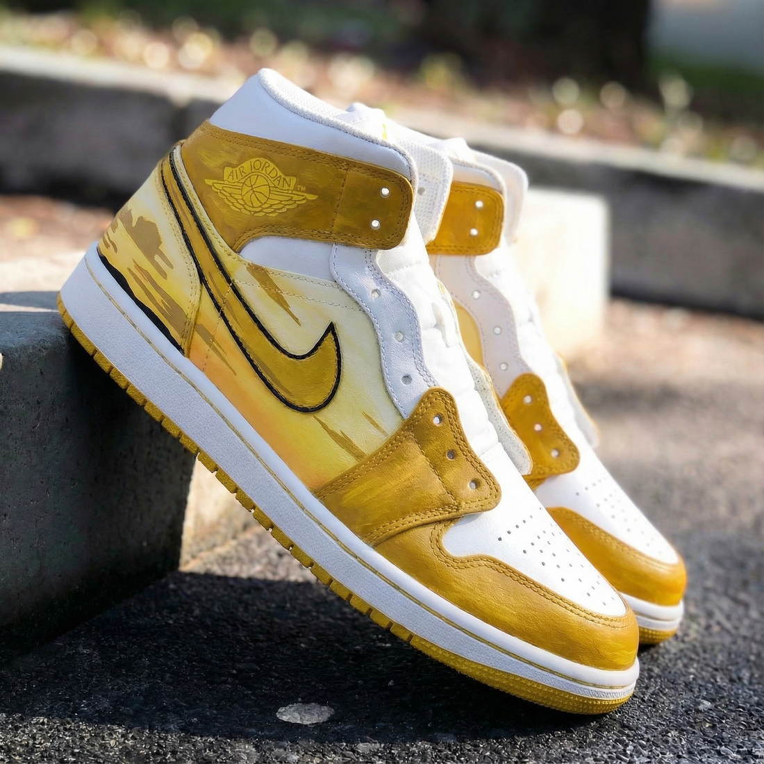 Custom AJ 1s Shoes Yellow White Dandelion Design