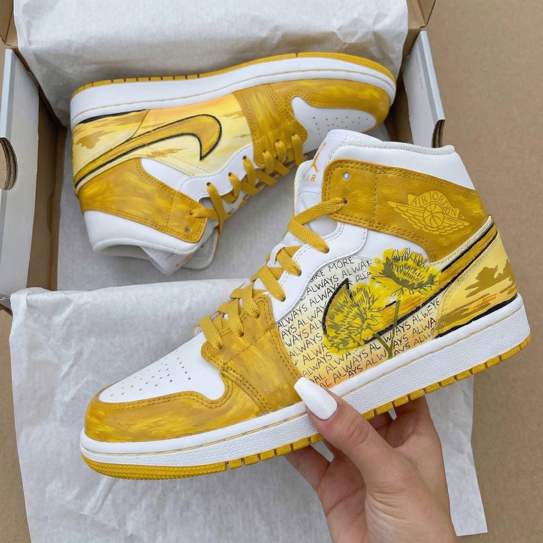 Custom AJ 1s Shoes Yellow White Dandelion Design