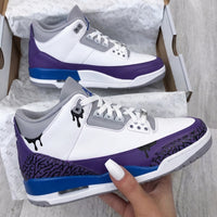 Custom AJ 3s Shoes Drip Crackle Patterns Purple Blue Grey