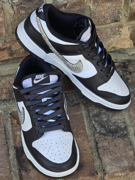 Custom Dunk Black White With Rhinestones