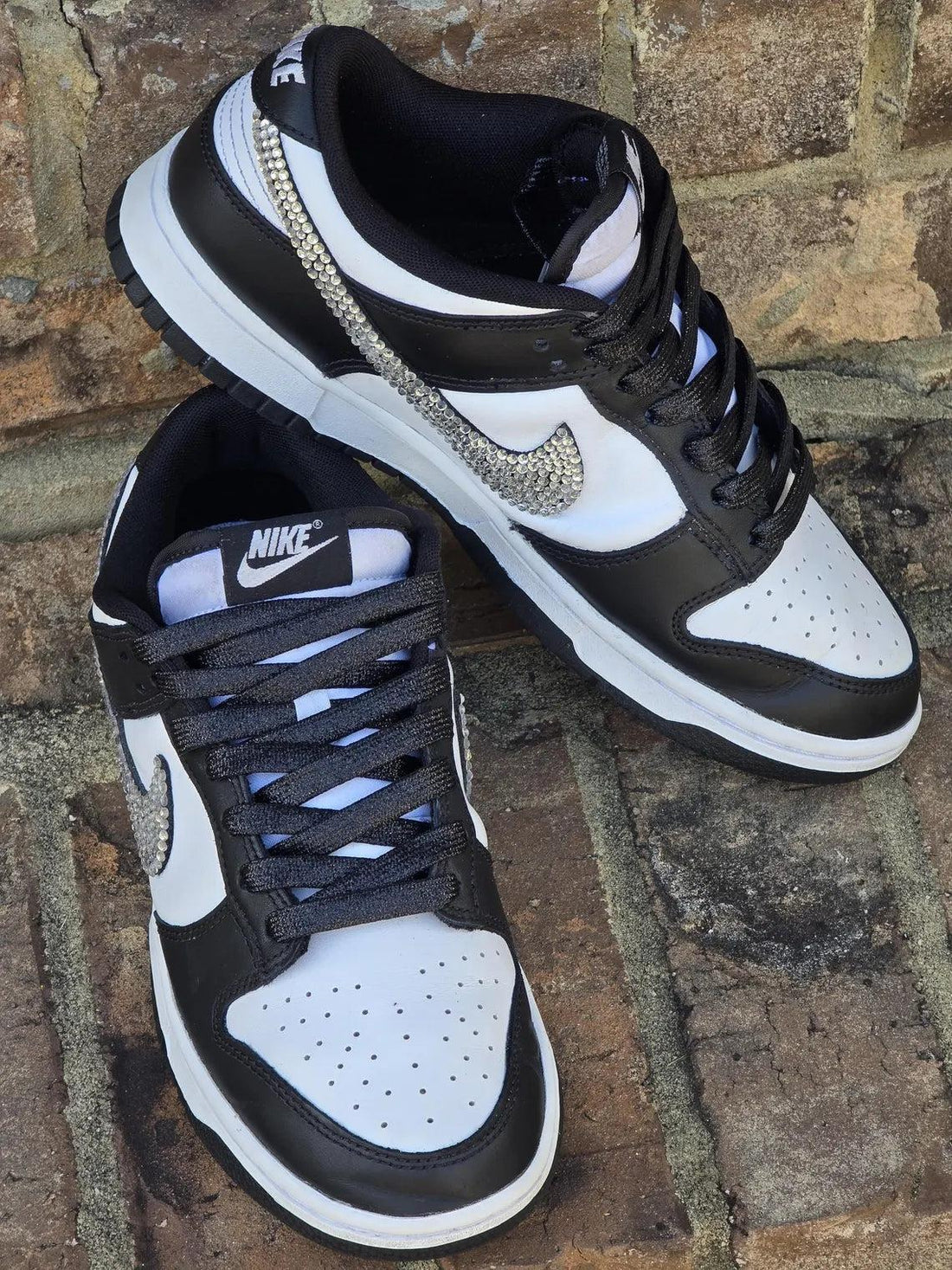 Custom Dunk Black White With Rhinestones