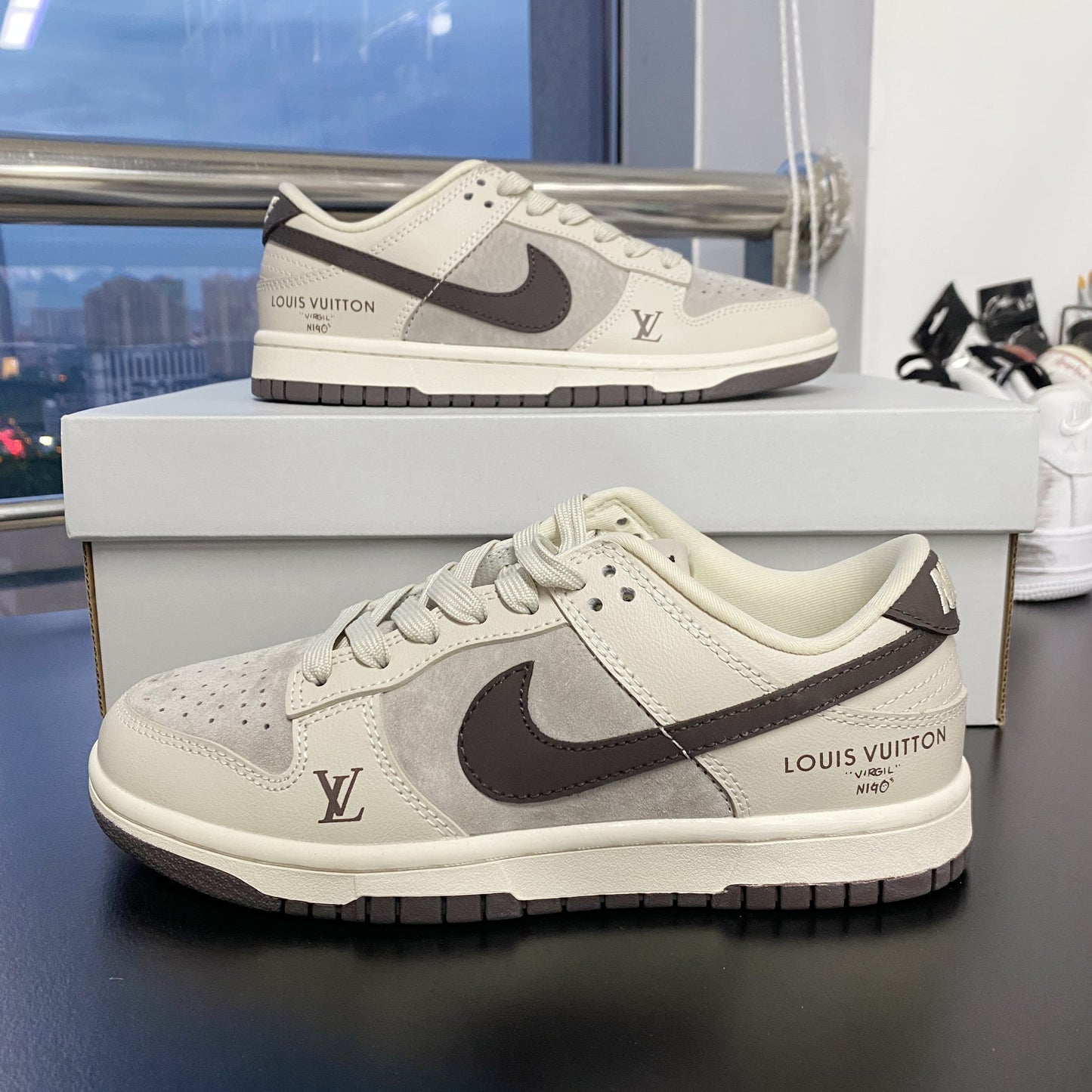 Custom Dunk Cream Khaki LV Logo