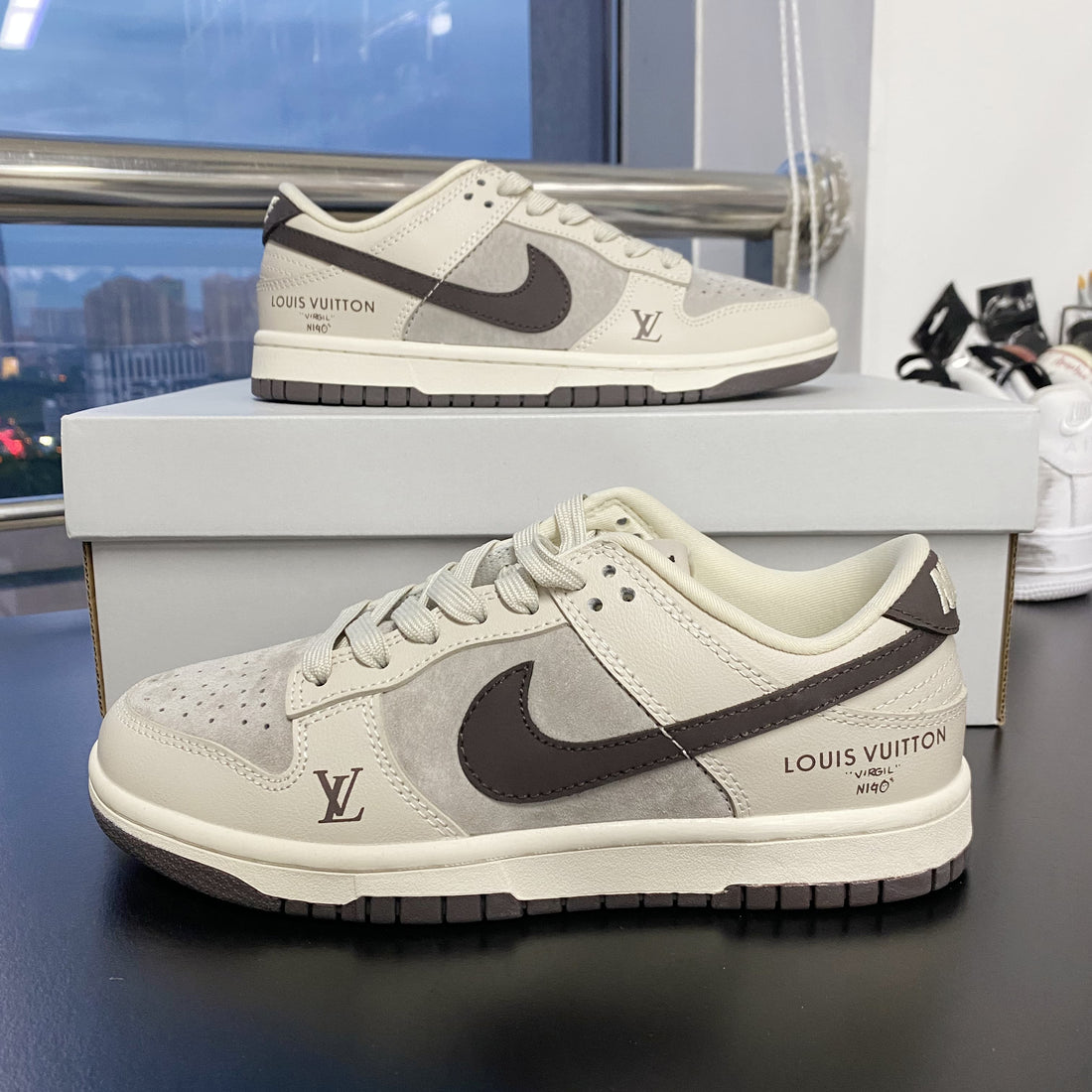 Custom Dunk Cream Khaki LV Logo