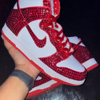 Custom Dunk Red White Rhinestones