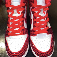 Custom Dunk Red White Rhinestones