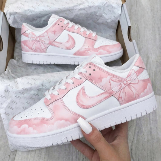 Custom Dunk Shoes Bows Clouds Stars Baby Pink White