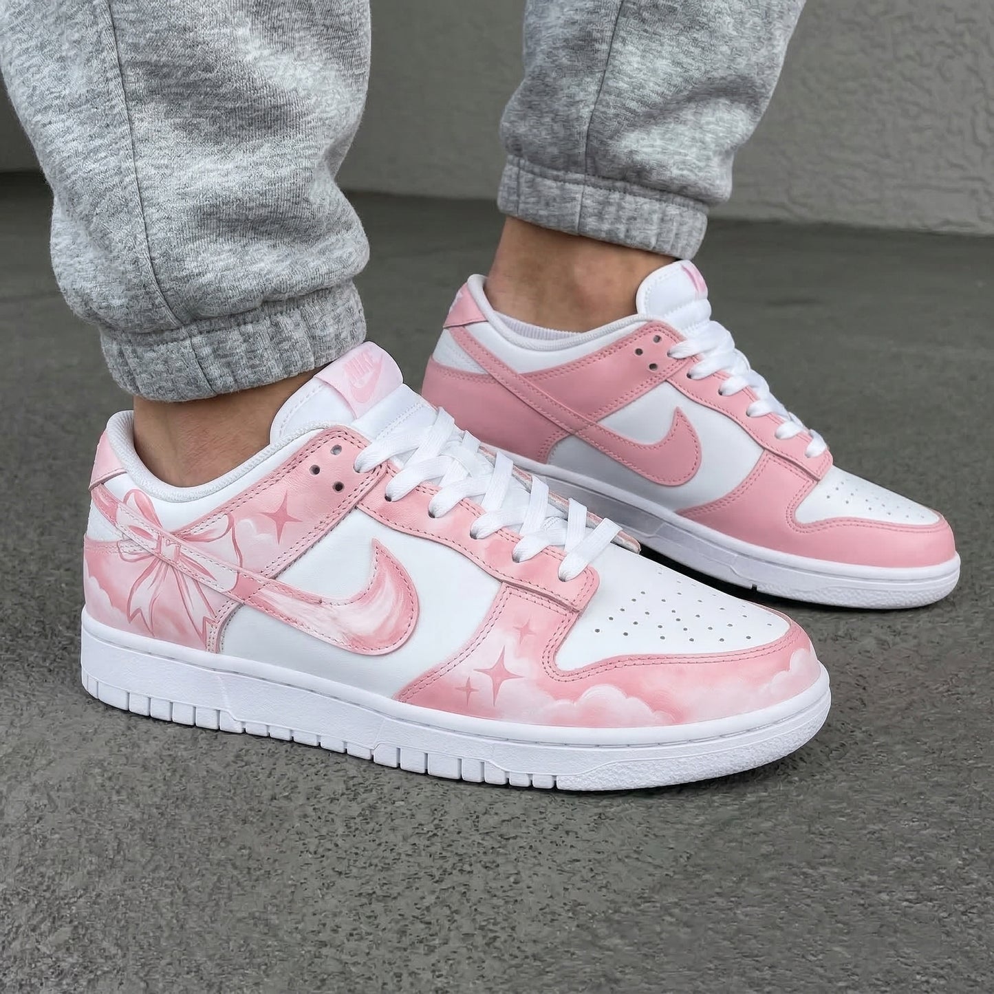 Custom Dunk Shoes Bows Clouds Stars Baby Pink White