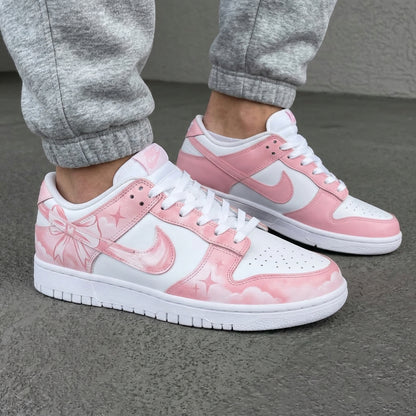 Custom Dunk Shoes Bows Clouds Stars Baby Pink White