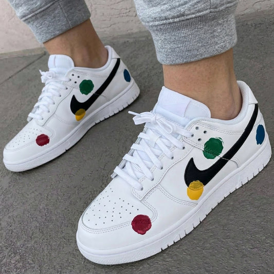 Custom Dunk Shoes Colorful Dots Black Swoosh Red Yellow Green Blue