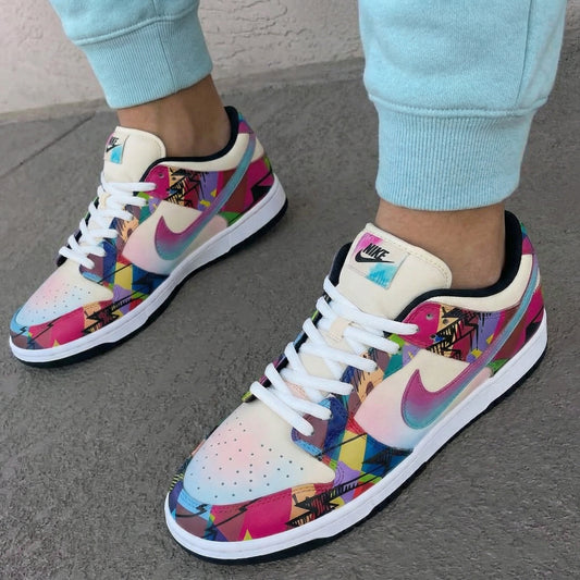 Custom Dunk Shoes Geometric Pattern Multicolor
