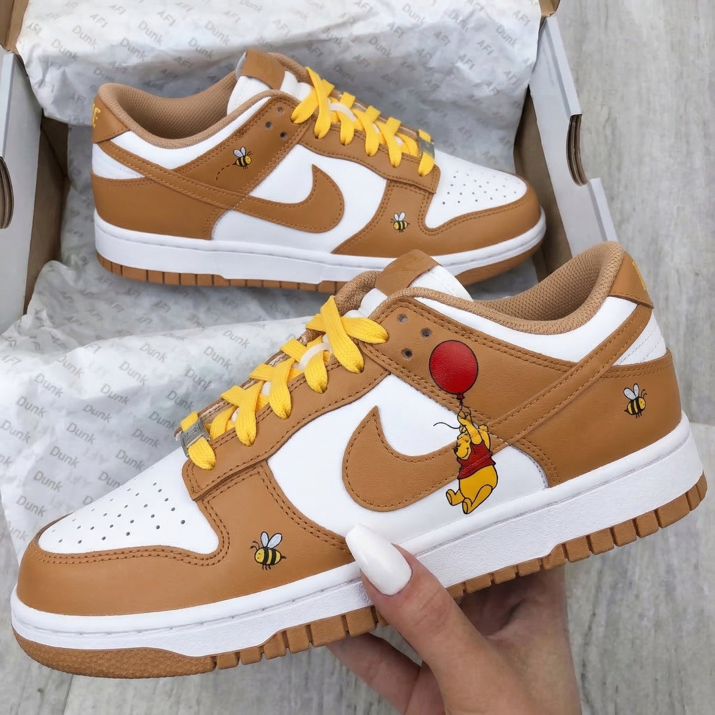 Custom Dunk Shoes Winnie The Pooh Bees Tan Yellow