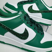 Custom Dunk White Green Rhinestones Satin Laces
