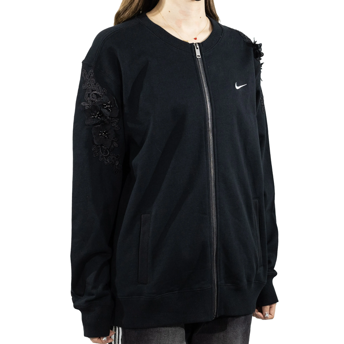 Custom Embroidery Nike Sweatshirt Black Floral