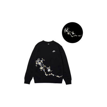 Custom Embroidery Nike Sweatshirt Black White Floral