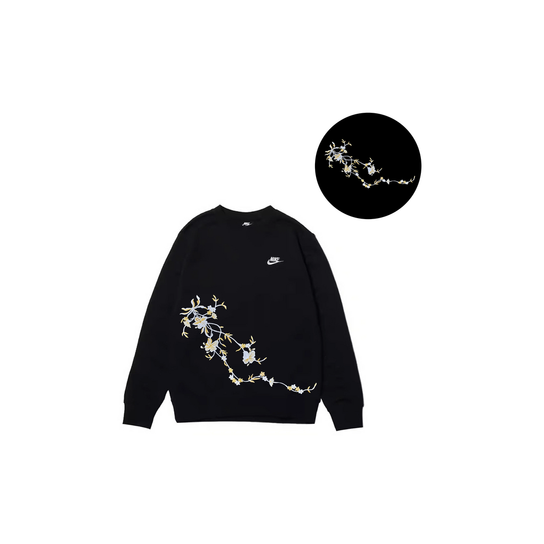 Custom Embroidery Nike Sweatshirt Black White Floral