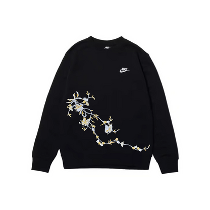 Custom Embroidery Nike Sweatshirt Black White Floral