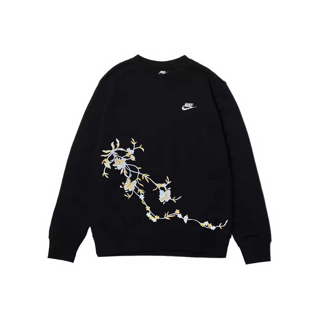 Custom Embroidery Nike Sweatshirt Black White Floral