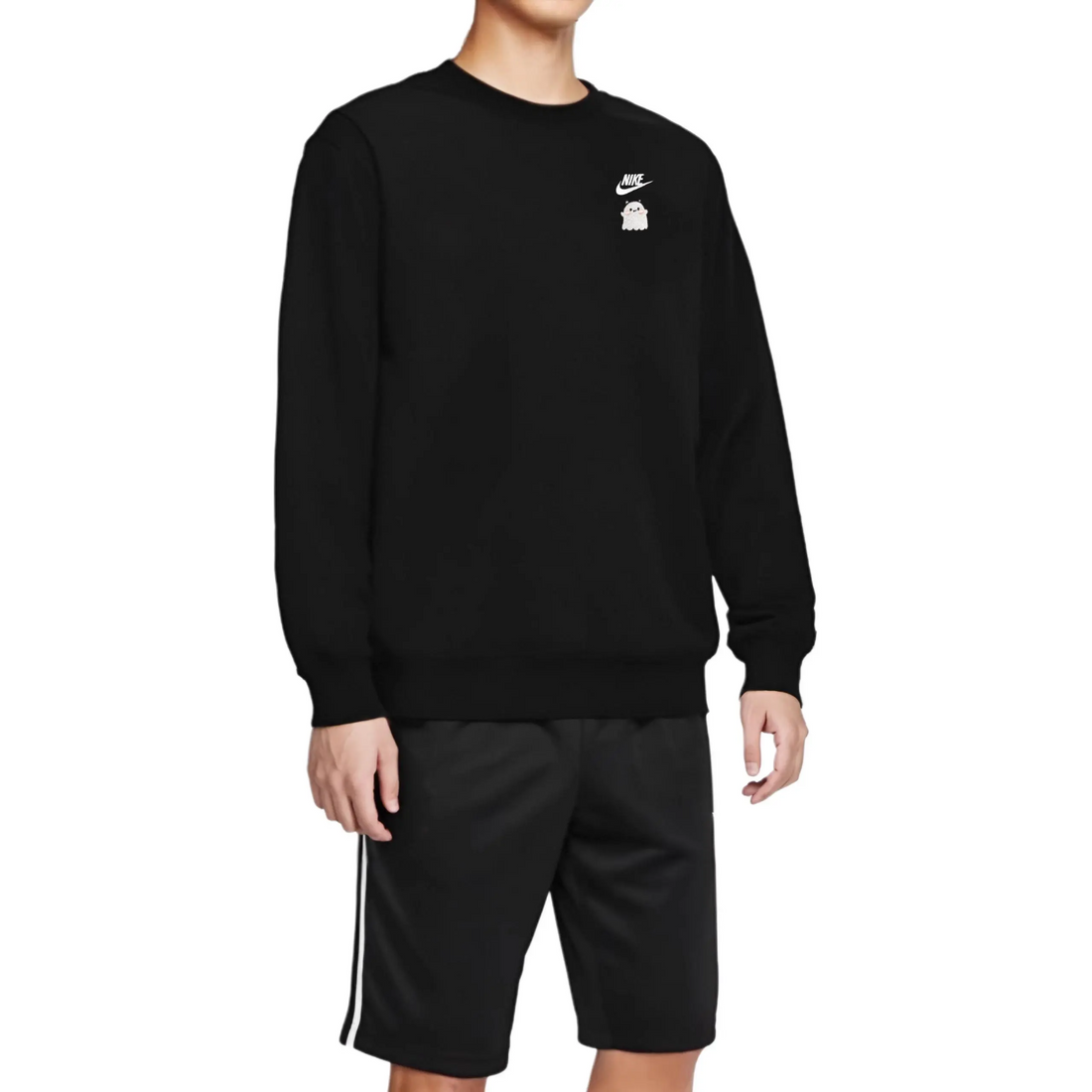 Custom Embroidery Nike Sweatshirt Black White Ghost Pattern