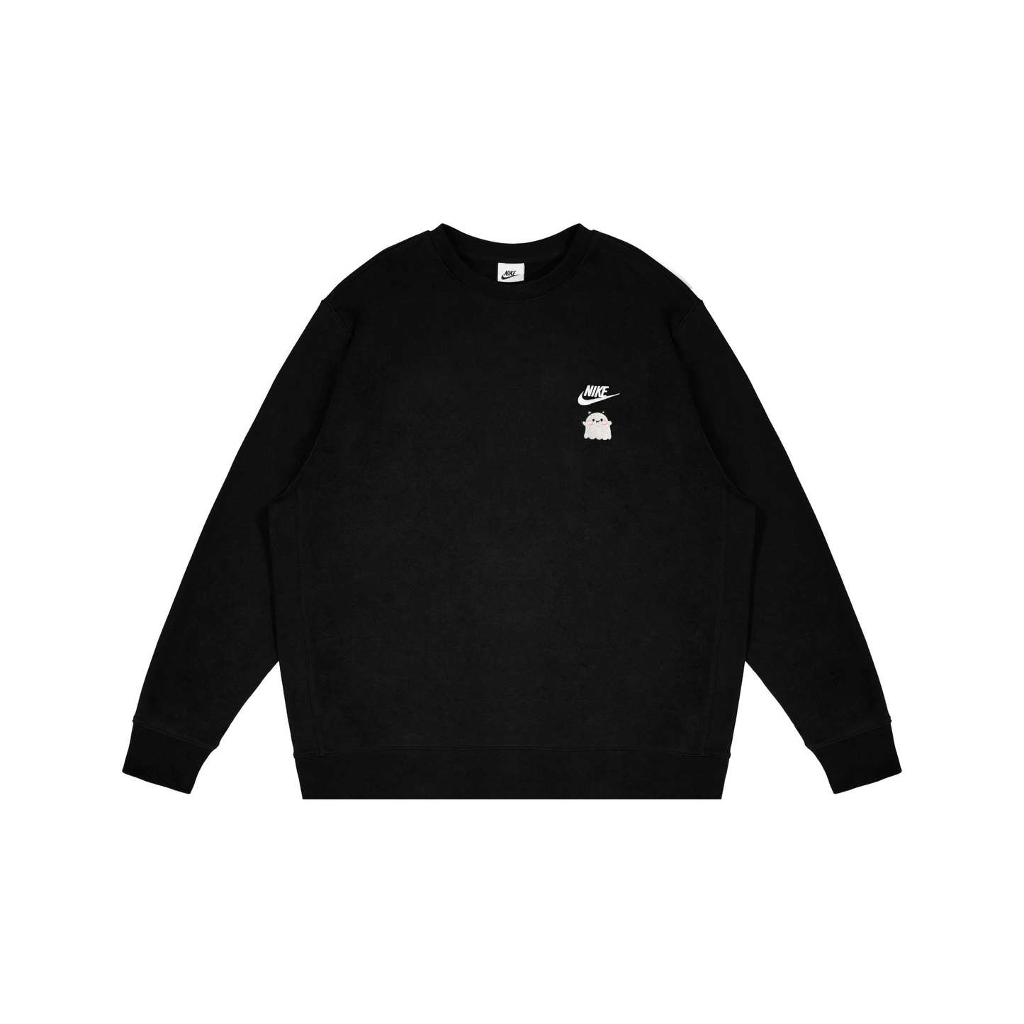 Custom Embroidery Nike Sweatshirt Black White Ghost Pattern