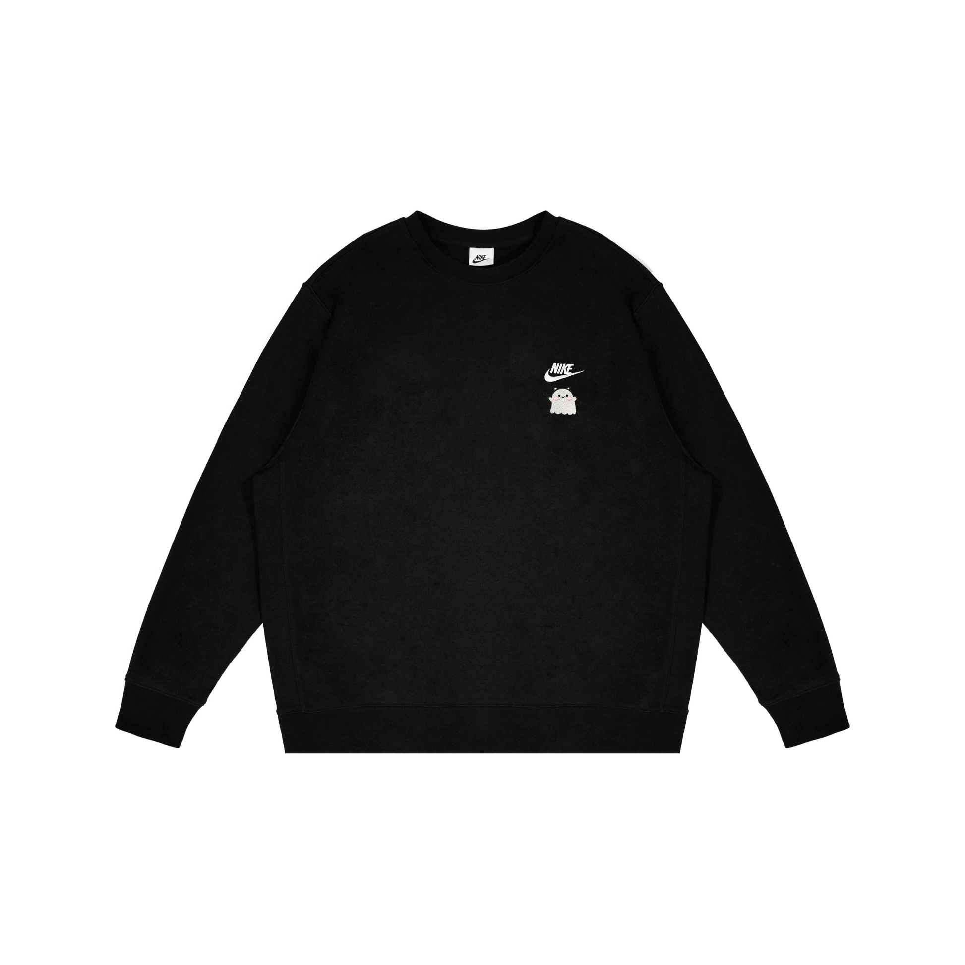 Custom Embroidery Nike Sweatshirt Black White Ghost Pattern