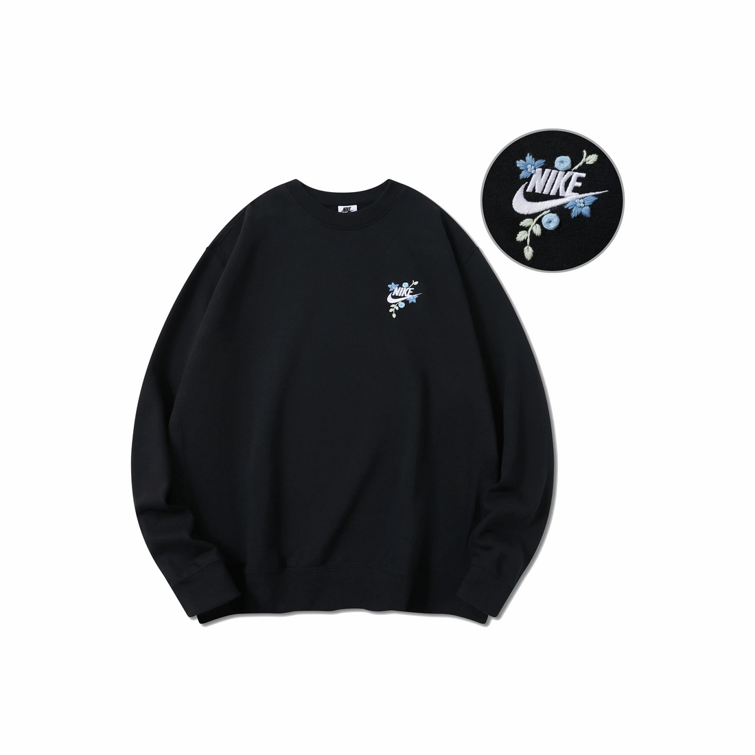 Custom Embroidery Nike Sweatshirt Black With Blue Florals