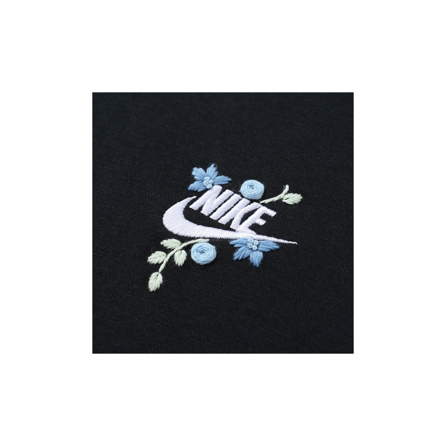 Custom Embroidery Nike Sweatshirt Black With Blue Florals