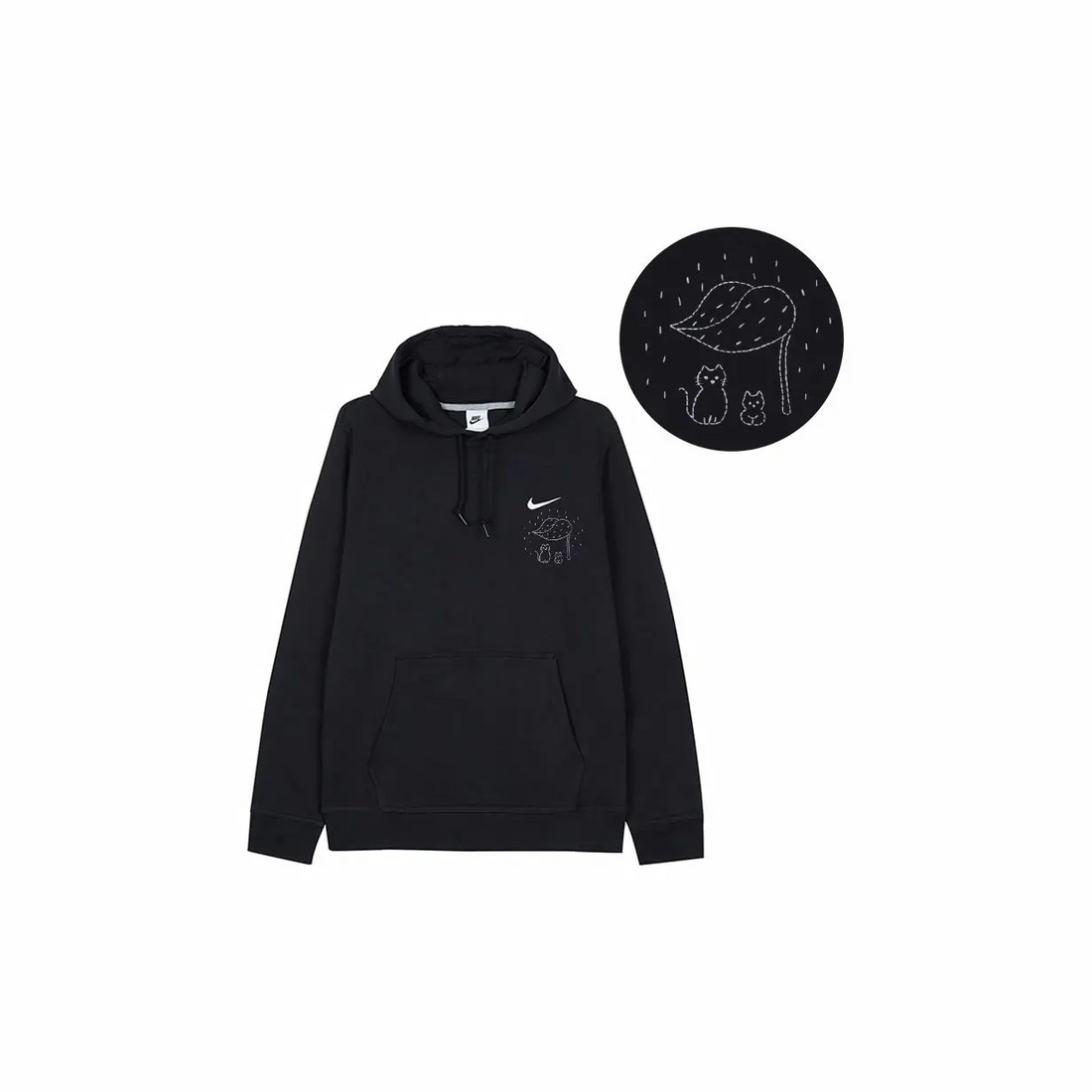 Custom Embroidery Nike Sweatshirt Black With Cat Leaf Pattern