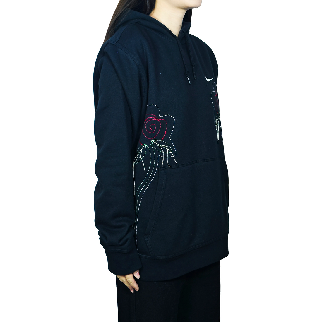 Custom Embroidery Nike Sweatshirt Black With Red Rose Patterns