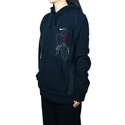 Custom Embroidery Nike Sweatshirt Black With Red Rose Patterns