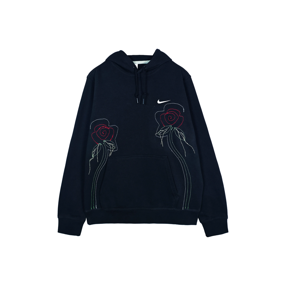 Custom Embroidery Nike Sweatshirt Black With Red Rose Patterns