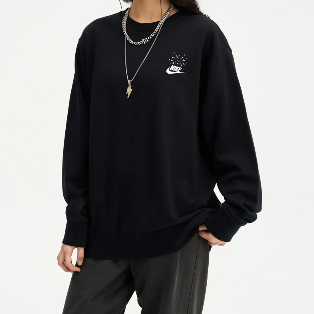 Custom Embroidery Nike Sweatshirt Fireworks Black