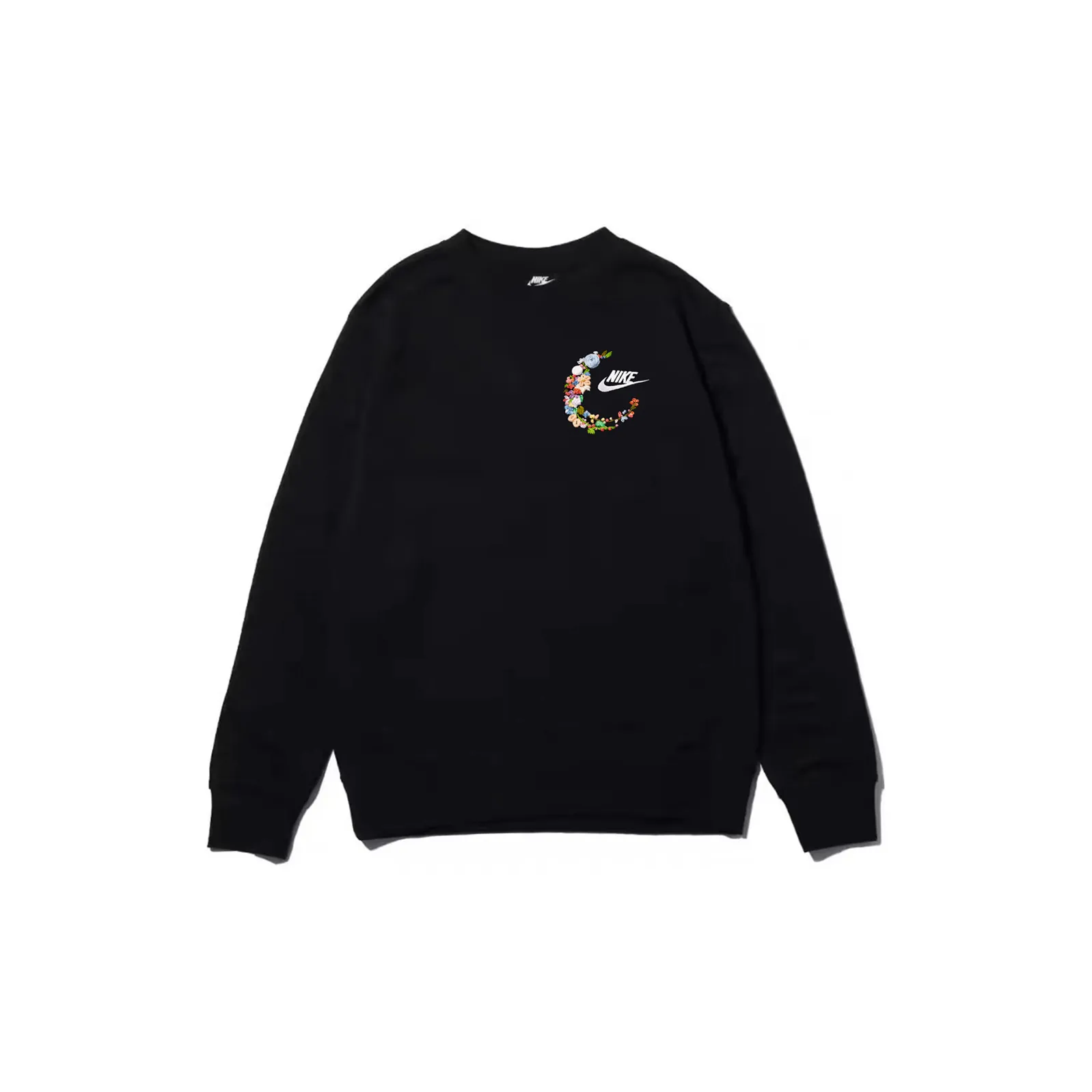Custom Embroidery Nike Sweatshirt Floral Crescent Design Black
