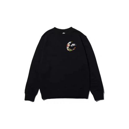 Custom Embroidery Nike Sweatshirt Floral Crescent Design Black
