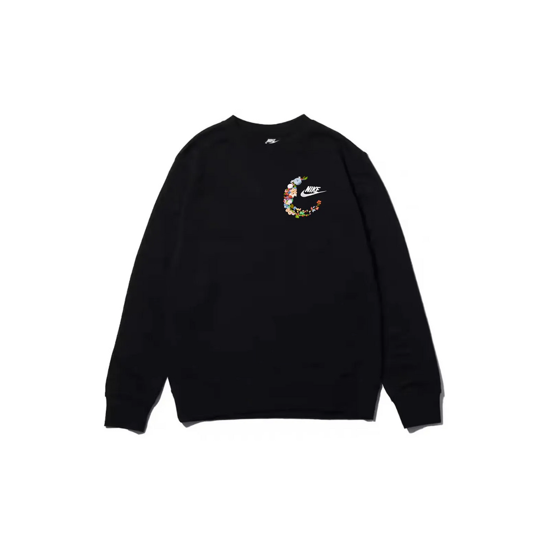 Custom Embroidery Nike Sweatshirt Floral Crescent Design Black