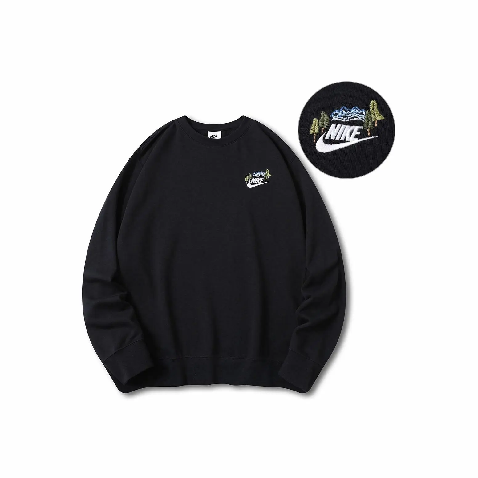 Custom Embroidery Nike Sweatshirt Mountain Tree Design Black