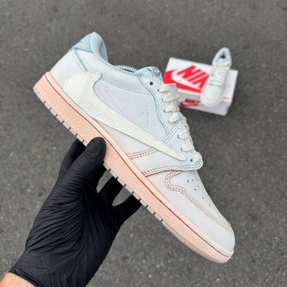Custom Jordans Travis Scott Light Blue And Baby Pink With Textured Swoosh