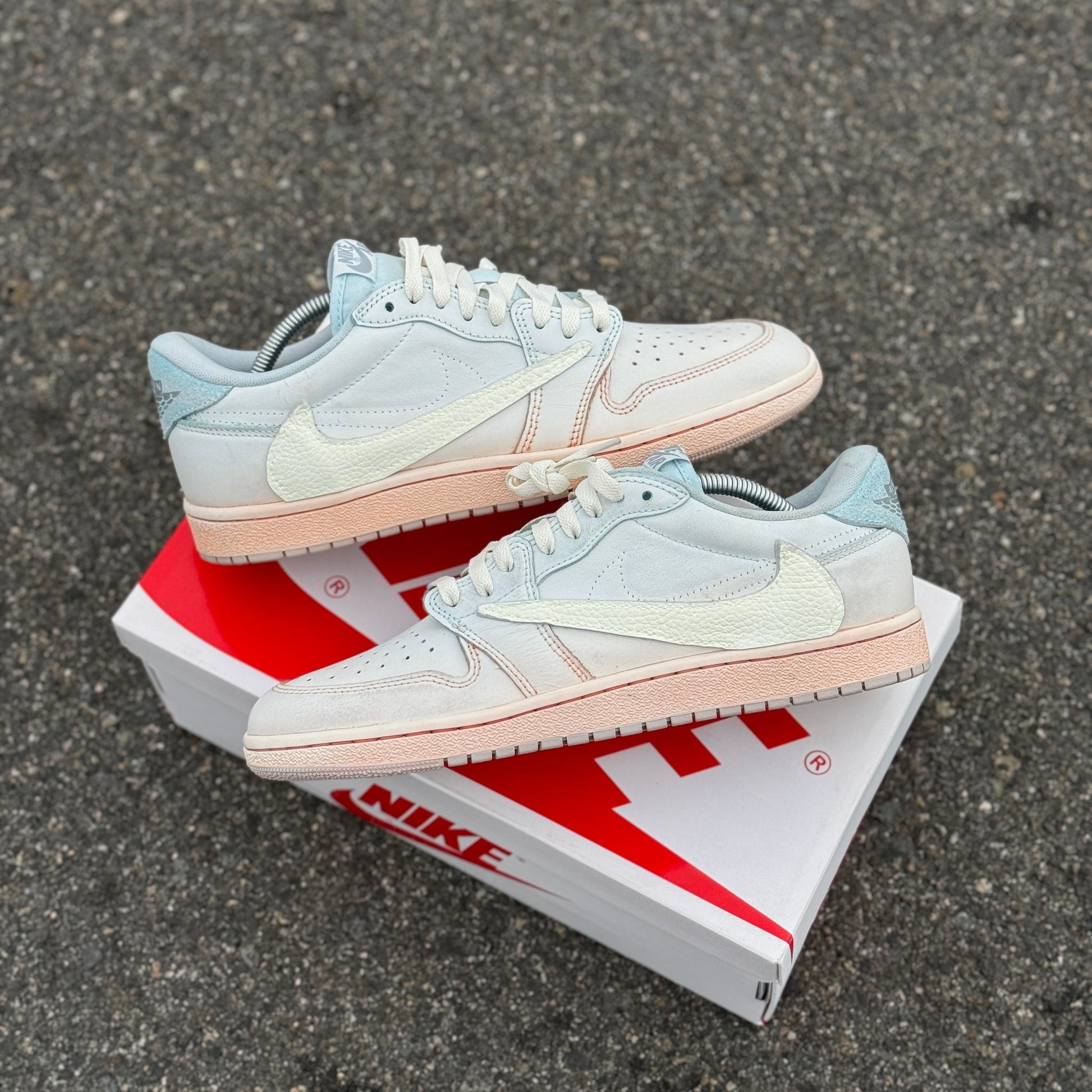 Custom Jordans Travis Scott Light Blue And Baby Pink With Textured Swoosh