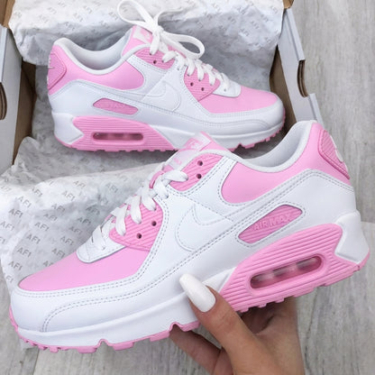 Custom Nike Air Max 90 Shoes Baby Pink White